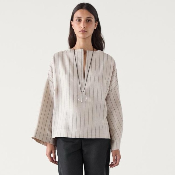 MASSIMO DUTTI NWOT Contrast Striped Linen Blend Shirt - Picture 1 of 13